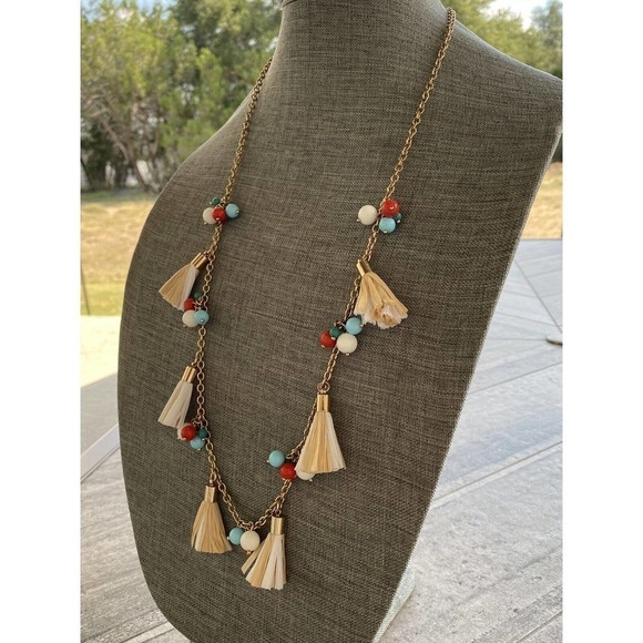 Talbots Necklace Jewelry Beaded Tussles Gold Tone 30” - Picture 4 of 10